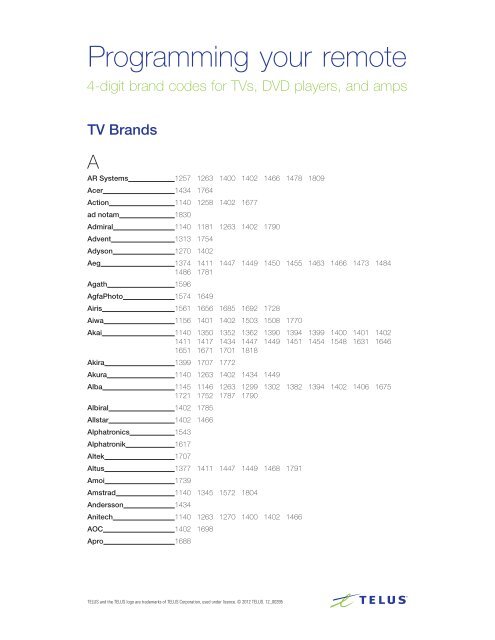 Programming your remote - Telus