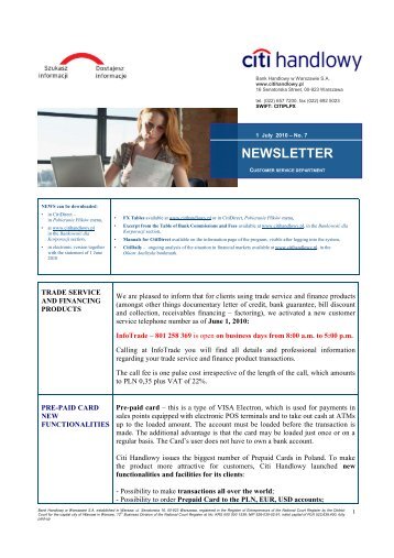 NEWSLETTER - Citibank Handlowy