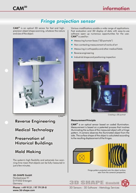 Information Fringe Projection Sensor Cam 3d Shape Gmbh