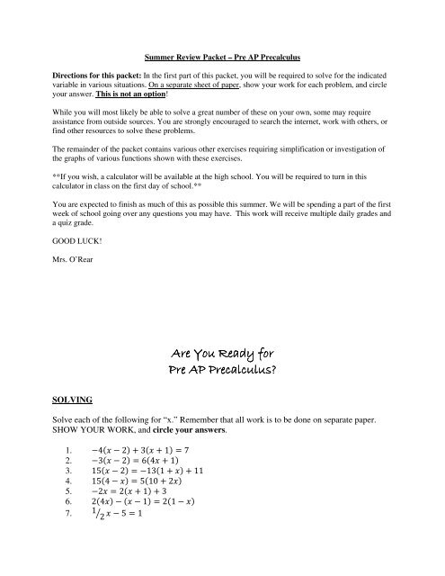 precalculus review packet with answers precalculus review packet with answers