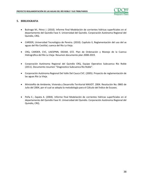 documento técnico para la reglamentación de las aguas del rio ...