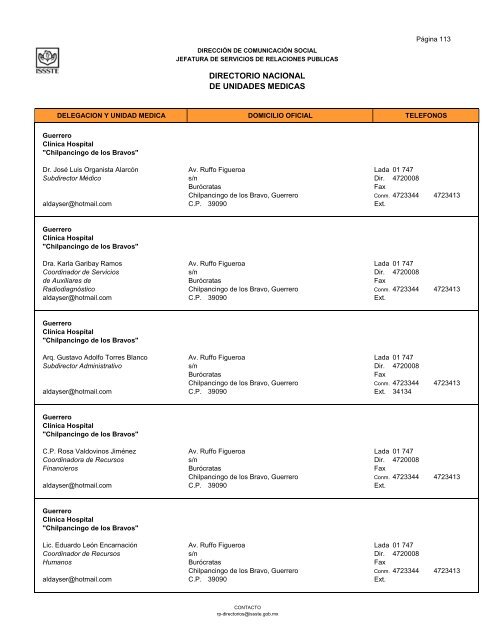 DIRECTORIO NACIONAL DE UNIDADES MEDICAS DIRECTORIO