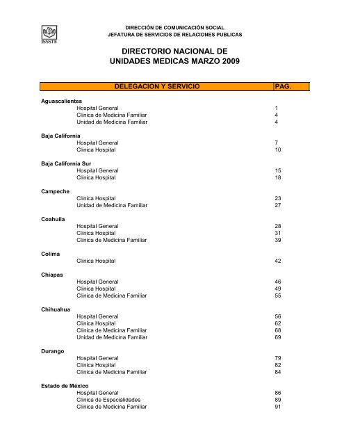 DIRECTORIO NACIONAL DE UNIDADES MEDICAS DIRECTORIO