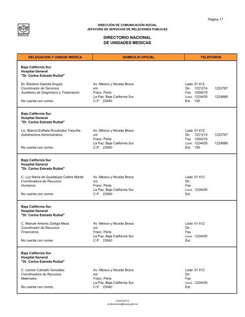 DIRECTORIO NACIONAL DE UNIDADES MEDICAS DIRECTORIO