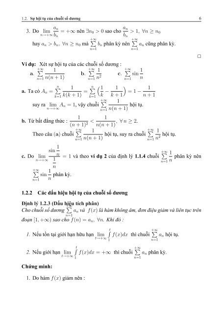 1.2 Sá»± há»i tá»¥ cá»§a chuá»i sá» dÆ°Æ¡ng - lib - Äáº¡i há»c ThÄng Long