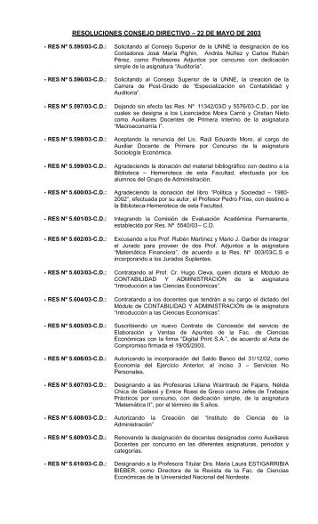 resoluciones consejo directivo â 22 de mayo de 2003 - facultad de ...