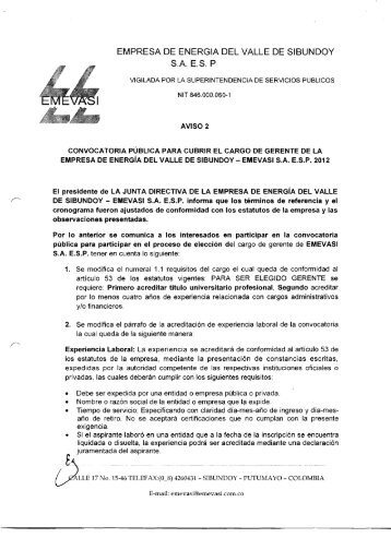 Aviso de convocatoria NÂ°2 - GobernaciÃ³n de Putumayo