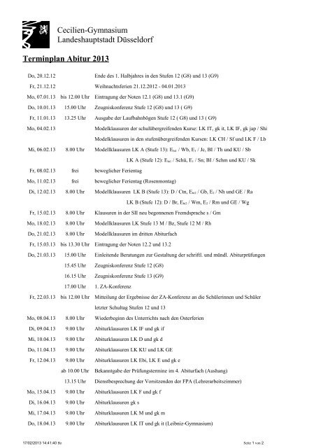 Terminplan - Cecilien-Gymnasium