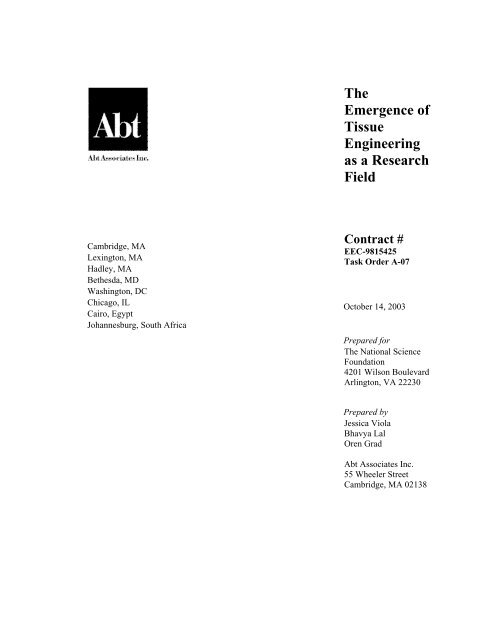 The Emergence of Tissue Engineering as a ... - Abt Associates