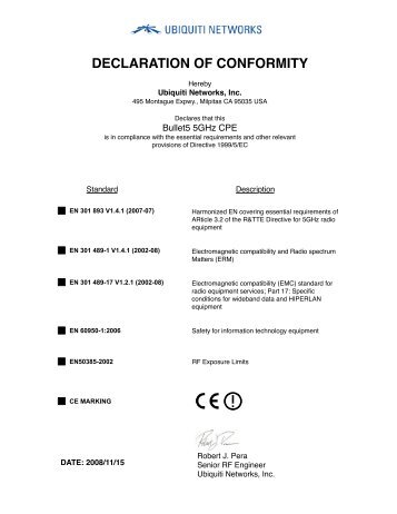 DECLARATION OF CONFORMITY - Ubiquiti Networks