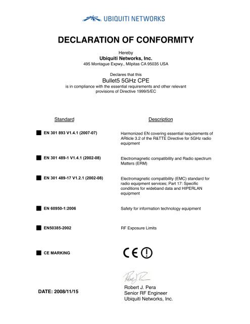 DECLARATION OF CONFORMITY - Ubiquiti Networks