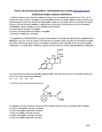 EXERCÃCIOS SOBRE CADEIAS CARBÃNICAS - Portal de Estudos ...