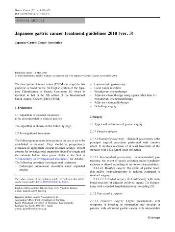 Japanese gastric cancer treatment guidelines 2010 (ver. 3)