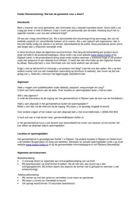 Folder Dienstverlening - Gemeente Rijssen-Holten