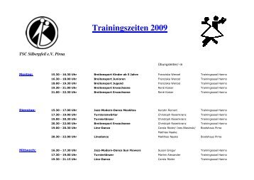 Trainingszeiten 2009 - TSC Silberpfeil eV Pirna