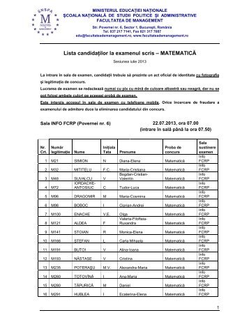 MATEMATICÄ - Facultatea de Management