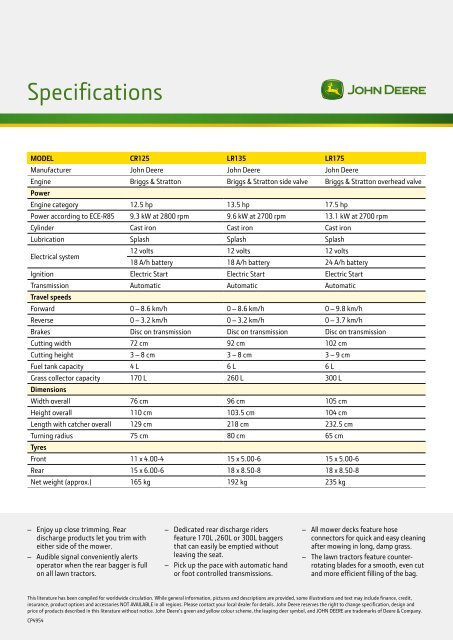 CR / LR Series Rear Discharge Riders & Lawn Tractors - John Deere