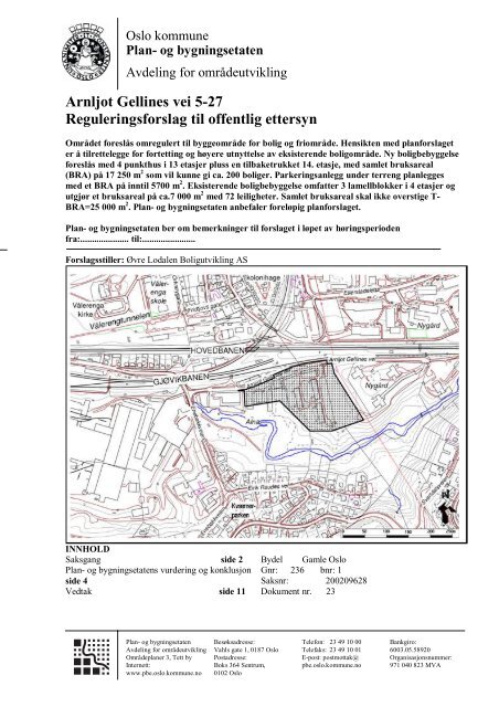 Arnljot Gellines vei 5-27 Reguleringsforslag til offentlig ettersyn - Plan