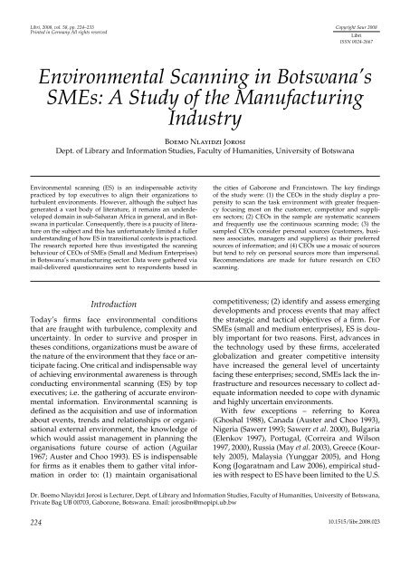 Environmental Scanning in Botswana's SMEs: A Study of the ... - Libri