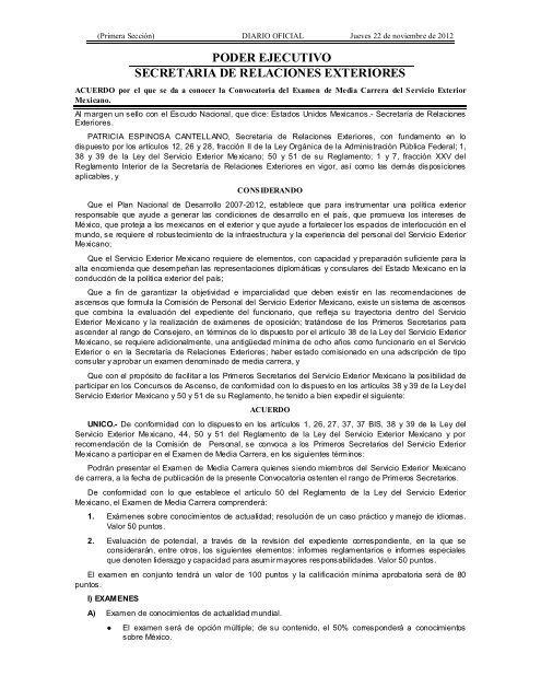 Acuerdo por el que se da a conocer la Convocatoria del Examen de ...