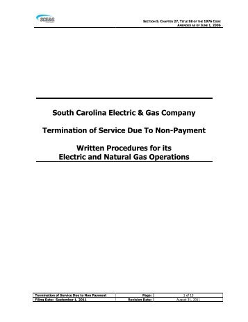 Procedures for Termination of Service Due to Non-Payment - SCE&G