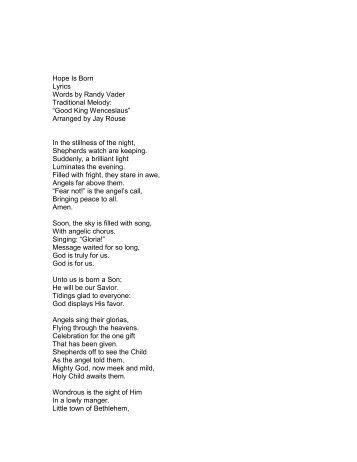 Hope Is Born Lyrics Words by Randy Vader ... - PraiseGathering