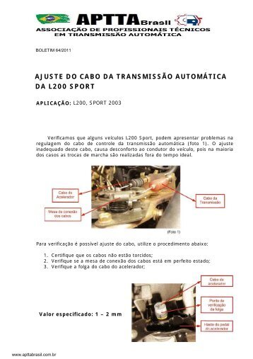 AJUSTE DO CABO DA TRANSMISSÃO AUTOMÁTICA ... - Aptta Brasil