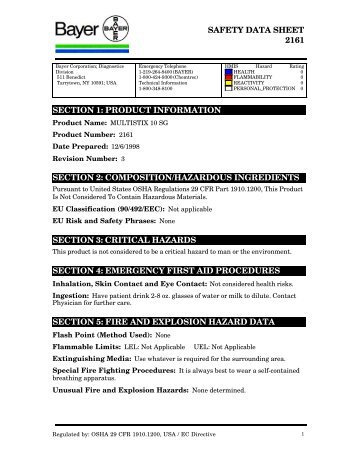 SAFETY DATA SHEET 2161 - Mountainside Medical Equipment