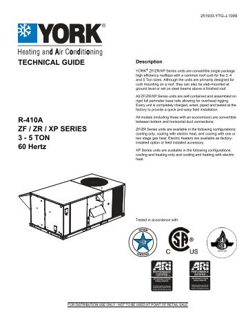 TG, York, R-410A, ZF/ZR/XP Series, 3-5 Ton, 60 Hertz - Usair-eng.com