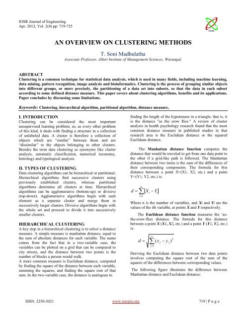 an overview on clustering methods - arXiv