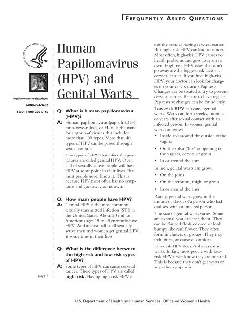 Human Papillomavirus (HPV) and Genital Warts - WomensHealth.gov