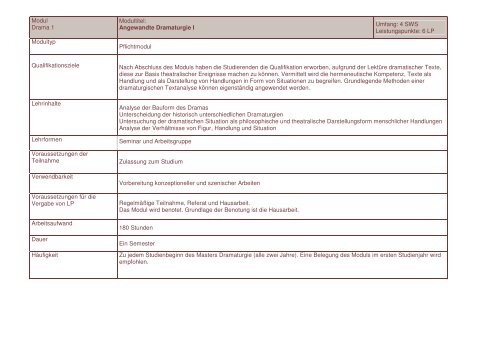 Modul Drama 1 Modultitel: Angewandte Dramaturgie I Umfang: 4 ...