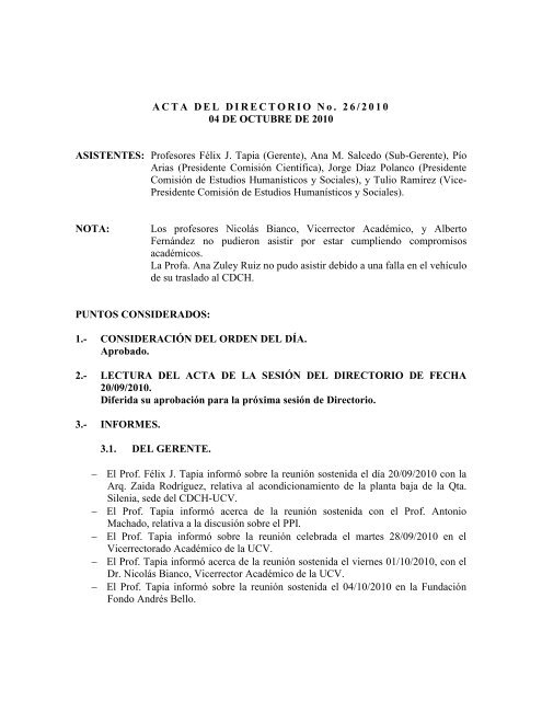 Directorio de fecha 04/10/2010 - CDCH-UCV