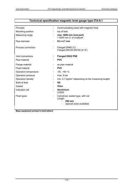 ITA Technical Catalogue