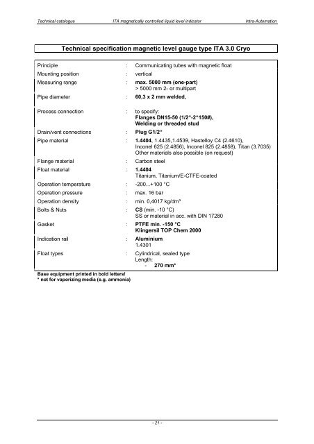 ITA Technical Catalogue