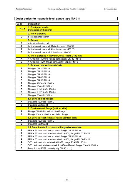 ITA Technical Catalogue