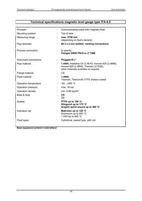 ITA Technical Catalogue