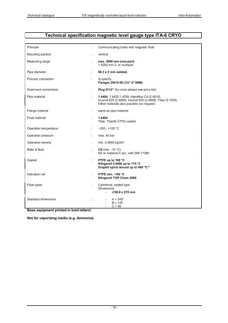 ITA Technical Catalogue