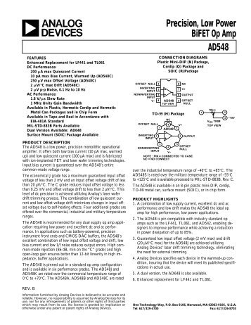 AD548 Precision, Low Power BiFET Op Amp - QRZ.ru