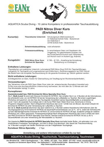 PADI Nitrox Diver Kurs (Enriched Air) - AQUATICA
