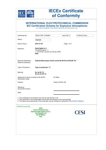 IECEx Certificate of Conformity 1 - Pumps - Zenit