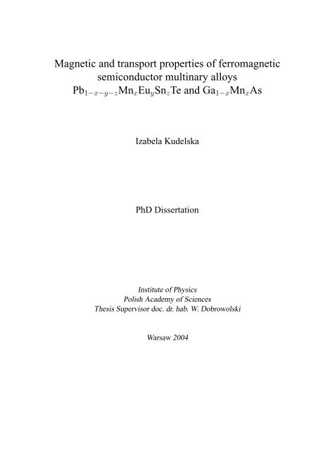 Magnetic and transport properties of ferromagnetic semiconductor ...