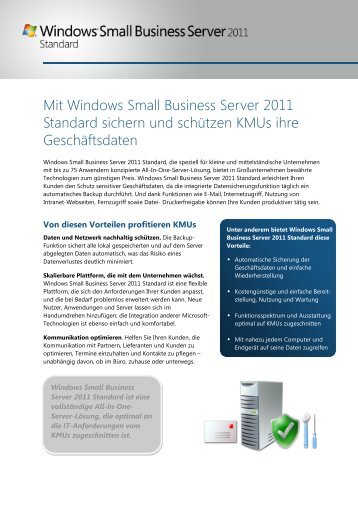 Small Business Server SBS 2011 Standard Datenblatt