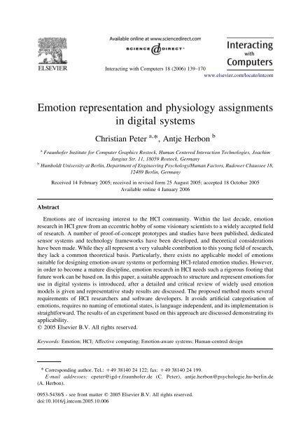 Emotion representation and physiology assignments in digital systems