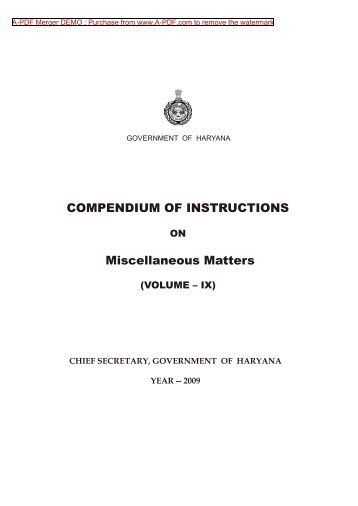 COMPENDIUM OF INSTRUCTIONS Miscellaneous Matters