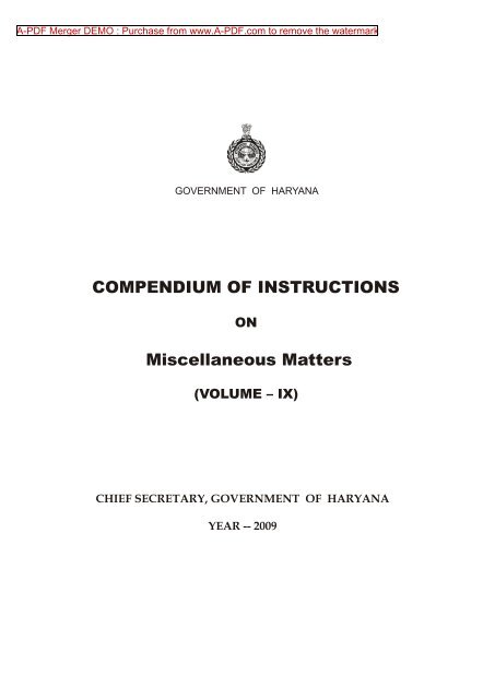 COMPENDIUM OF INSTRUCTIONS Miscellaneous Matters