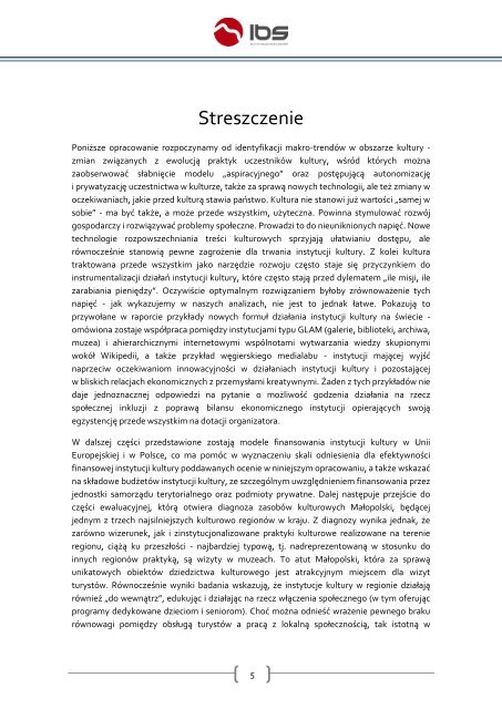 Diagnoza stanu kultury w Województwie Małopolskim i analiza SWOT