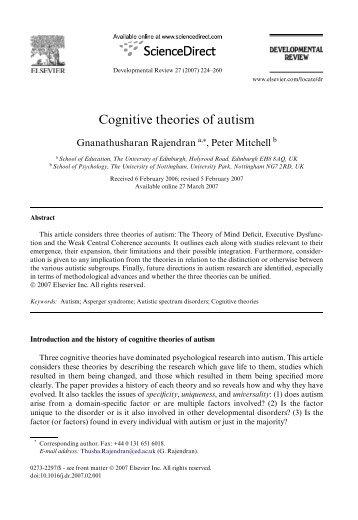 Cognitive theories of autism. Developmental Review ... - FIU Infant Lab