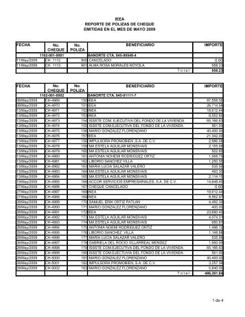 1 de 4 IEEA REPORTE DE POLIZAS DE CHEQUE EMITIDAS EN EL ...