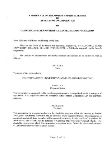 Certificate of Amendment and Restatement of Articles of Incorporation